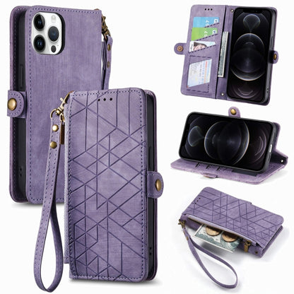Geometric Zipper Wallet Side Buckle Leather Phone Case, For iPhone 14 Pro Max, For iPhone 7 / 8 / SE 2022, For iPhone 13 Pro Max, For iPhone 13 Pro, For iPhone 13, For iPhone 12 / 12 Pro, For iPhone 12 Pro Max, For iPhone 11 Pro Max