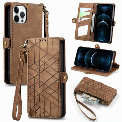 Geometric Zipper Wallet Side Buckle Leather Phone Case, For iPhone 14 Pro Max, For iPhone 7 / 8 / SE 2022, For iPhone 13 Pro Max, For iPhone 13 Pro, For iPhone 13, For iPhone 12 / 12 Pro, For iPhone 12 Pro Max, For iPhone 11 Pro Max