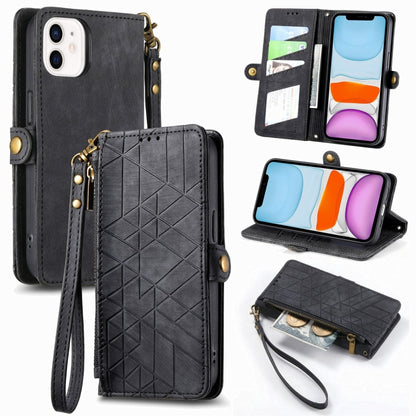 Geometric Zipper Wallet Side Buckle Leather Phone Case, For iPhone 11, For iPhone 11 Pro, For iPhone XR, For iPhone XS Max, For iPhone 7 Plus / 8 Plus, For iPhone 6 Plus / 6s Plus, For iPhone 6 / 6s