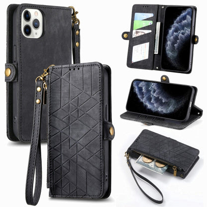Geometric Zipper Wallet Side Buckle Leather Phone Case, For iPhone 14 Pro Max, For iPhone 7 / 8 / SE 2022, For iPhone 13 Pro Max, For iPhone 13 Pro, For iPhone 13, For iPhone 12 / 12 Pro, For iPhone 12 Pro Max, For iPhone 11 Pro Max