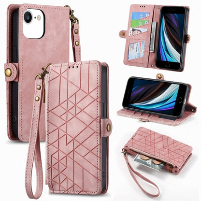 Geometric Zipper Wallet Side Buckle Leather Phone Case, For iPhone 14 Pro Max, For iPhone 7 / 8 / SE 2022, For iPhone 13 Pro Max, For iPhone 13 Pro, For iPhone 13, For iPhone 12 / 12 Pro, For iPhone 12 Pro Max, For iPhone 11 Pro Max