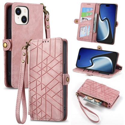 Geometric Zipper Wallet Side Buckle Leather Phone Case, For iPhone 16, For iPhone 15 Pro Max, For iPhone 15 Pro, For iPhone 15 Plus, For iPhone 15, For iPhone 14 Plus, For iPhone 14, For iPhone 14 Pro
