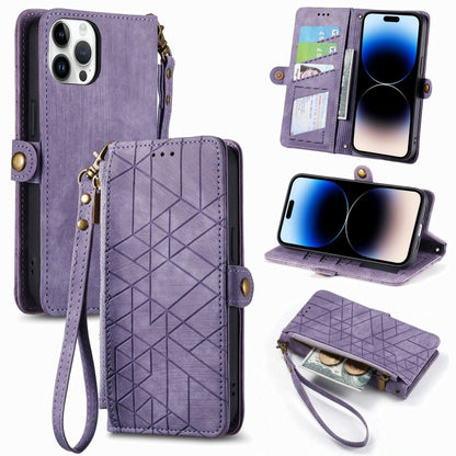 Geometric Zipper Wallet Side Buckle Leather Phone Case, For iPhone 16, For iPhone 15 Pro Max, For iPhone 15 Pro, For iPhone 15 Plus, For iPhone 15, For iPhone 14 Plus, For iPhone 14, For iPhone 14 Pro