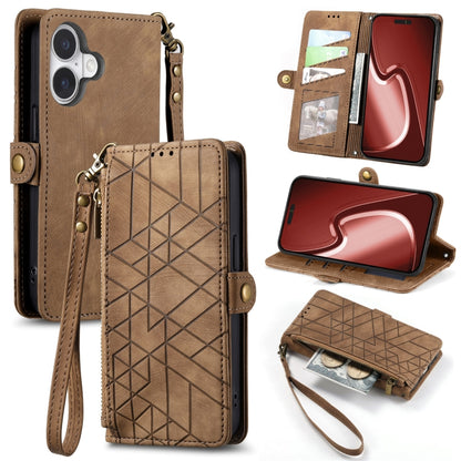 Geometric Zipper Wallet Side Buckle Leather Phone Case, For iPhone 16, For iPhone 15 Pro Max, For iPhone 15 Pro, For iPhone 15 Plus, For iPhone 15, For iPhone 14 Plus, For iPhone 14, For iPhone 14 Pro