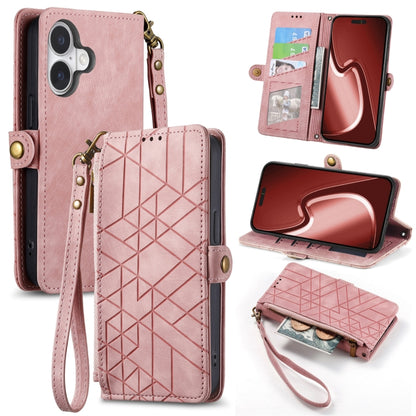 Geometric Zipper Wallet Side Buckle Leather Phone Case, For iPhone 16, For iPhone 15 Pro Max, For iPhone 15 Pro, For iPhone 15 Plus, For iPhone 15, For iPhone 14 Plus, For iPhone 14, For iPhone 14 Pro