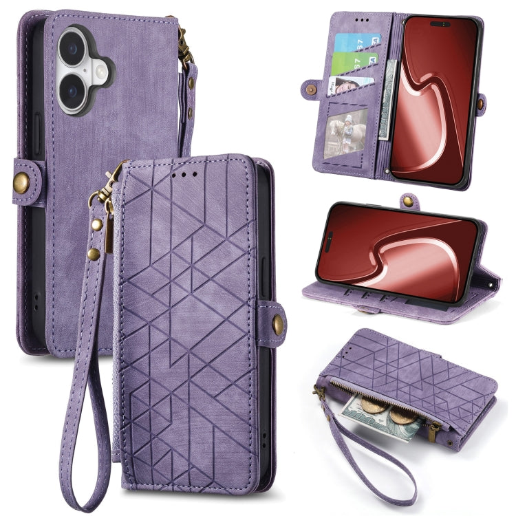 Geometric Zipper Wallet Side Buckle Leather Phone Case, For iPhone 16, For iPhone 15 Pro Max, For iPhone 15 Pro, For iPhone 15 Plus, For iPhone 15, For iPhone 14 Plus, For iPhone 14, For iPhone 14 Pro