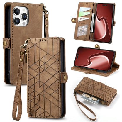 Geometric Zipper Wallet Side Buckle Leather Phone Case, For iPhone 17e / 16e, For iPhone 17 Pro Max, For iPhone 17 Pro, For iPhone 17, For iPhone Air, For iPhone 16 Pro Max, For iPhone 16 Pro, For iPhone 16 Plus