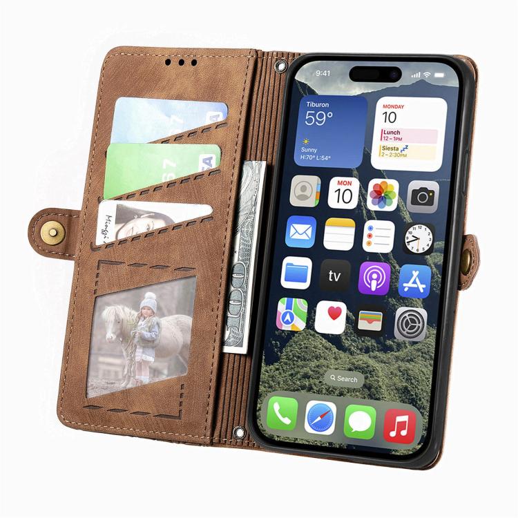 Geometric Zipper Wallet Side Buckle Leather Phone Case, For iPhone 17e / 16e, For iPhone 17 Pro Max, For iPhone 17 Pro, For iPhone 17, For iPhone Air, For iPhone 16 Pro Max, For iPhone 16 Pro, For iPhone 16 Plus