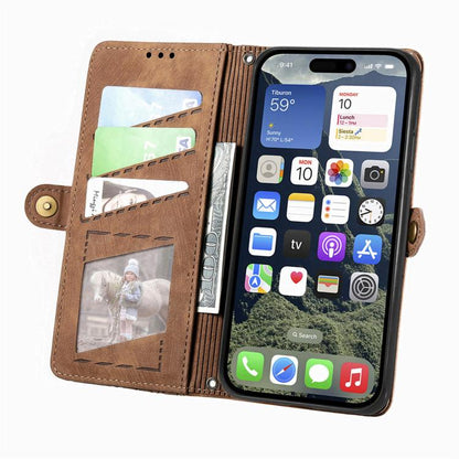 Geometric Zipper Wallet Side Buckle Leather Phone Case, For iPhone 17e / 16e, For iPhone 17 Pro Max, For iPhone 17 Pro, For iPhone 17, For iPhone Air, For iPhone 16 Pro Max, For iPhone 16 Pro, For iPhone 16 Plus