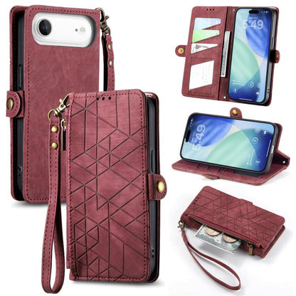 Geometric Zipper Wallet Side Buckle Leather Phone Case, For iPhone 17e / 16e, For iPhone 17 Pro Max, For iPhone 17 Pro, For iPhone 17, For iPhone Air, For iPhone 16 Pro Max, For iPhone 16 Pro, For iPhone 16 Plus