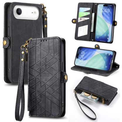 Geometric Zipper Wallet Side Buckle Leather Phone Case, For iPhone 17e / 16e, For iPhone 17 Pro Max, For iPhone 17 Pro, For iPhone 17, For iPhone Air, For iPhone 16 Pro Max, For iPhone 16 Pro, For iPhone 16 Plus