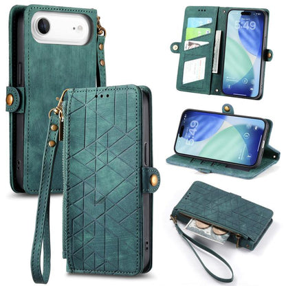 Geometric Zipper Wallet Side Buckle Leather Phone Case, For iPhone 17e / 16e, For iPhone 17 Pro Max, For iPhone 17 Pro, For iPhone 17, For iPhone Air, For iPhone 16 Pro Max, For iPhone 16 Pro, For iPhone 16 Plus