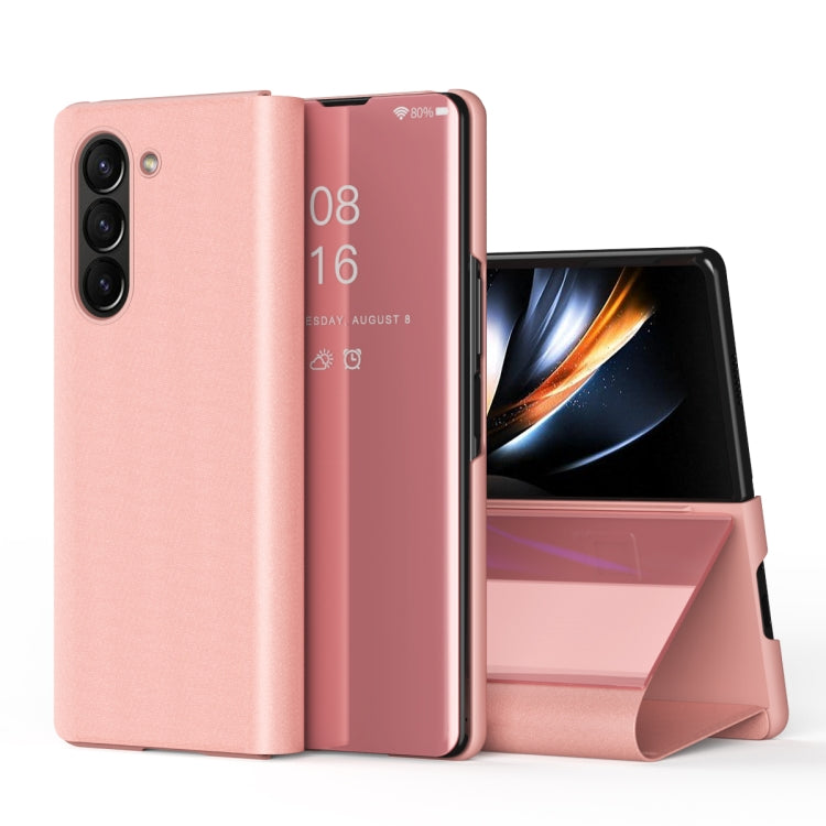 Plated Mirror Horizontal Flip Leather Phone Case with Holder, For Galaxy Z Fold8 5G, For Galaxy Z TriFold, For Galaxy Z Fold7, For Galaxy Z Fold6, For Galaxy Z Fold5 5G