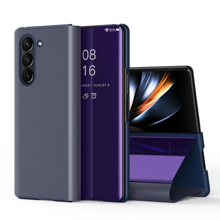 Plated Mirror Horizontal Flip Leather Phone Case with Holder, For Galaxy Z Fold8 5G, For Galaxy Z TriFold, For Galaxy Z Fold7, For Galaxy Z Fold6, For Galaxy Z Fold5 5G
