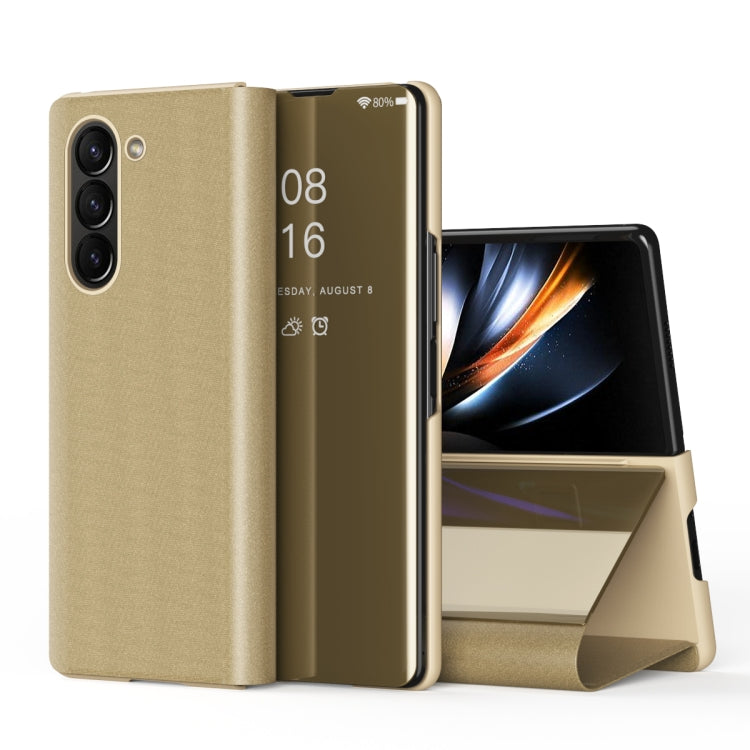Plated Mirror Horizontal Flip Leather Phone Case with Holder, For Galaxy Z Fold8 5G, For Galaxy Z TriFold, For Galaxy Z Fold7, For Galaxy Z Fold6, For Galaxy Z Fold5 5G