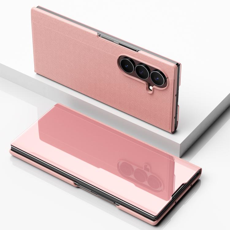 Plated Mirror Horizontal Flip Leather Phone Case with Holder, For Galaxy Z Fold8 5G, For Galaxy Z TriFold, For Galaxy Z Fold7, For Galaxy Z Fold6, For Galaxy Z Fold5 5G