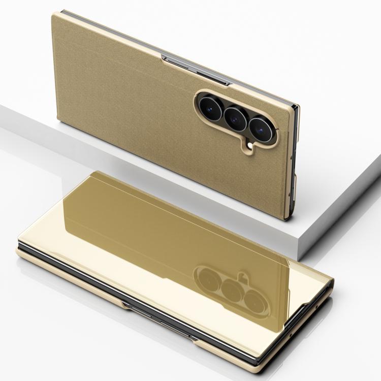 Plated Mirror Horizontal Flip Leather Phone Case with Holder, For Galaxy Z Fold8 5G, For Galaxy Z TriFold, For Galaxy Z Fold7, For Galaxy Z Fold6, For Galaxy Z Fold5 5G