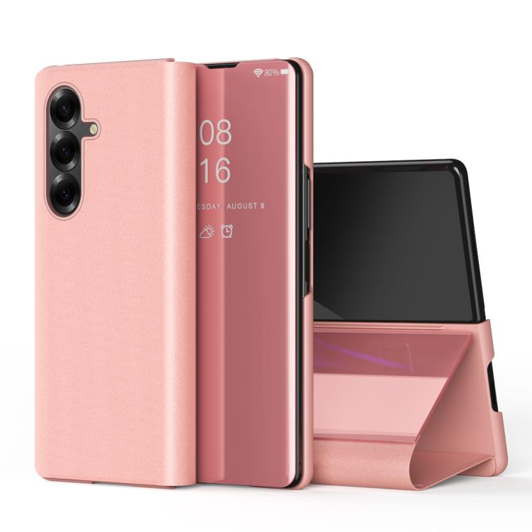 Plated Mirror Horizontal Flip Leather Phone Case with Holder, For Galaxy Z Fold8 5G, For Galaxy Z TriFold, For Galaxy Z Fold7, For Galaxy Z Fold6, For Galaxy Z Fold5 5G