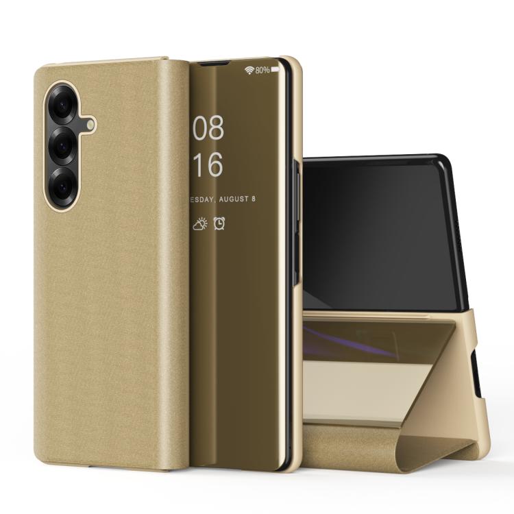 Plated Mirror Horizontal Flip Leather Phone Case with Holder, For Galaxy Z Fold8 5G, For Galaxy Z TriFold, For Galaxy Z Fold7, For Galaxy Z Fold6, For Galaxy Z Fold5 5G