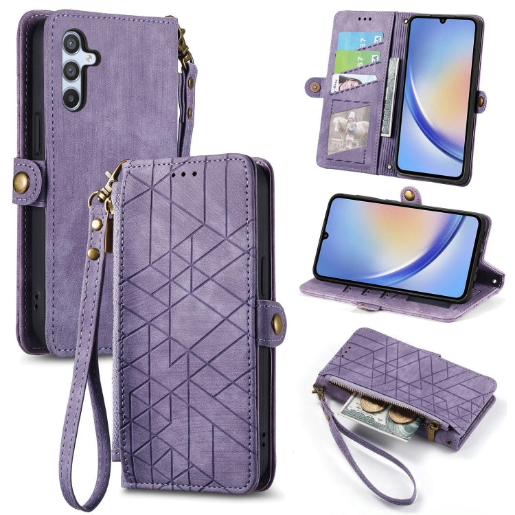 Geometric Zipper Wallet Side Buckle Leather Phone Case, For Samsung Galaxy A54 5G, For Samsung Galaxy S23 Ultra 5G, For Samsung Galaxy S23+ 5G, For Samsung Galaxy S23 5G, For Samsung Galaxy A14 5G, For Samsung Galaxy S20 FE, For Samsung Galaxy M33     ...
