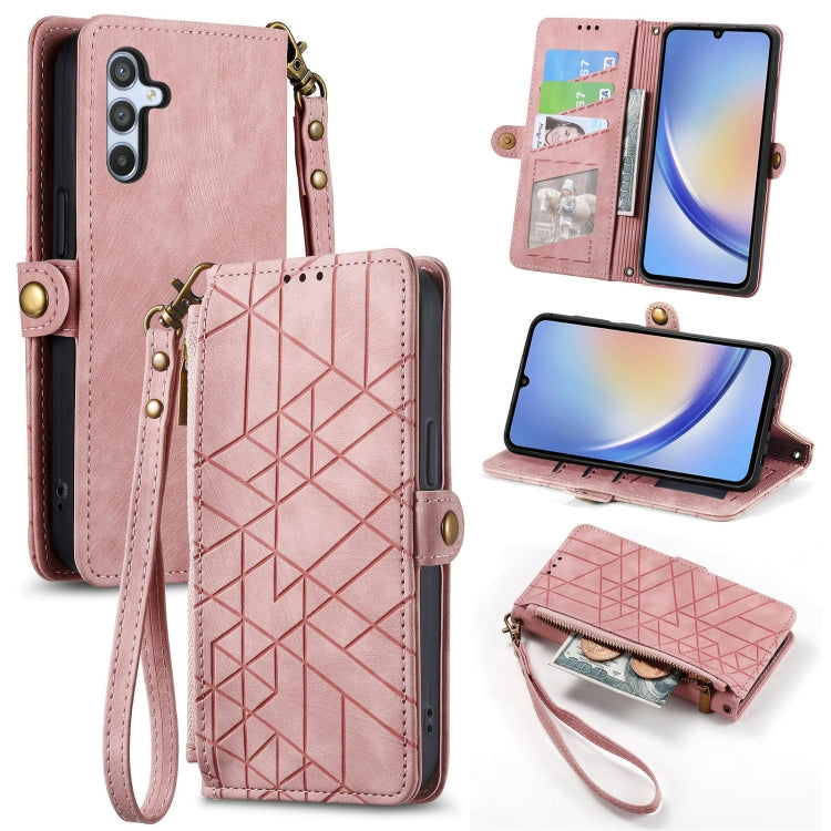 Geometric Zipper Wallet Side Buckle Leather Phone Case, Samsung Galaxy A05s, For Samsung Galaxy A25 5G, For Samsung Galaxy S23 FE 5G, For Samsung Galaxy A24 4G, For Samsung Galaxy A23 5G, For Samsung Galaxy A14 4G, For Samsung Galaxy A24 5G            ...
