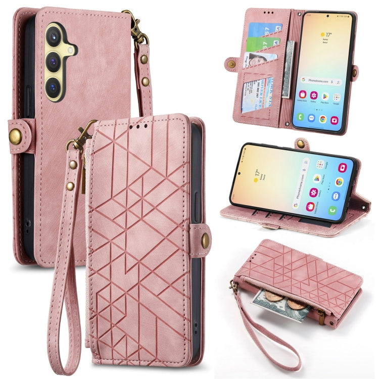 Geometric Zipper Wallet Side Buckle Leather Phone Case, For Samsung Galaxy S25 Ultra 5G, For Samsung Galaxy C55, For Samsung Galaxy M55, For Samsung Galaxy A55 5G, For Samsung Galaxy S24 Ultra 5G, For Samsung Galaxy S24+ 5G, For Samsung Galaxy S24 5G  ...