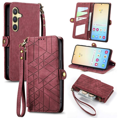 Geometric Zipper Wallet Side Buckle Leather Phone Case, For Samsung Galaxy S25 Ultra 5G, For Samsung Galaxy C55, For Samsung Galaxy M55, For Samsung Galaxy A55 5G, For Samsung Galaxy S24 Ultra 5G, For Samsung Galaxy S24+ 5G, For Samsung Galaxy S24 5G  ...