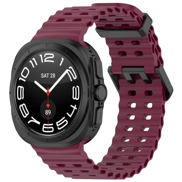 For Samsung Galaxy Watch Ultra 47mm Ocean Hole Dual Buckle Silicone Watch Band, Rock Blue, Pink, Starlight, Dark Blue, Sky Blue, Dark Green, Wine Red, Gray Green, Black, Dark Gray, Orange, White
