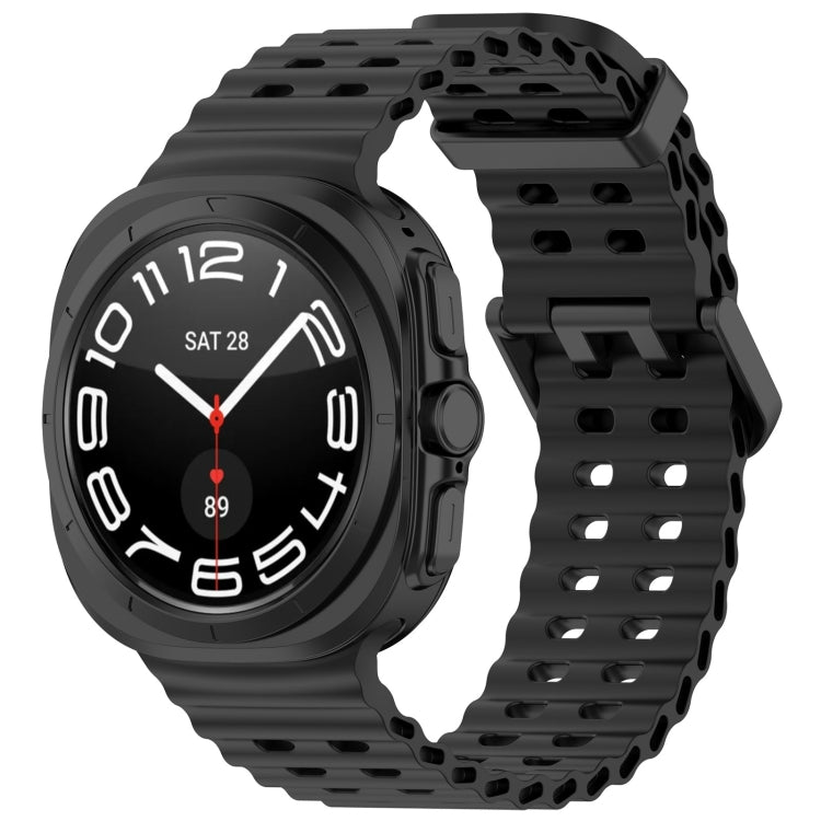 For Samsung Galaxy Watch Ultra 47mm Ocean Hole Dual Buckle Silicone Watch Band, Rock Blue, Pink, Starlight, Dark Blue, Sky Blue, Dark Green, Wine Red, Gray Green, Black, Dark Gray, Orange, White