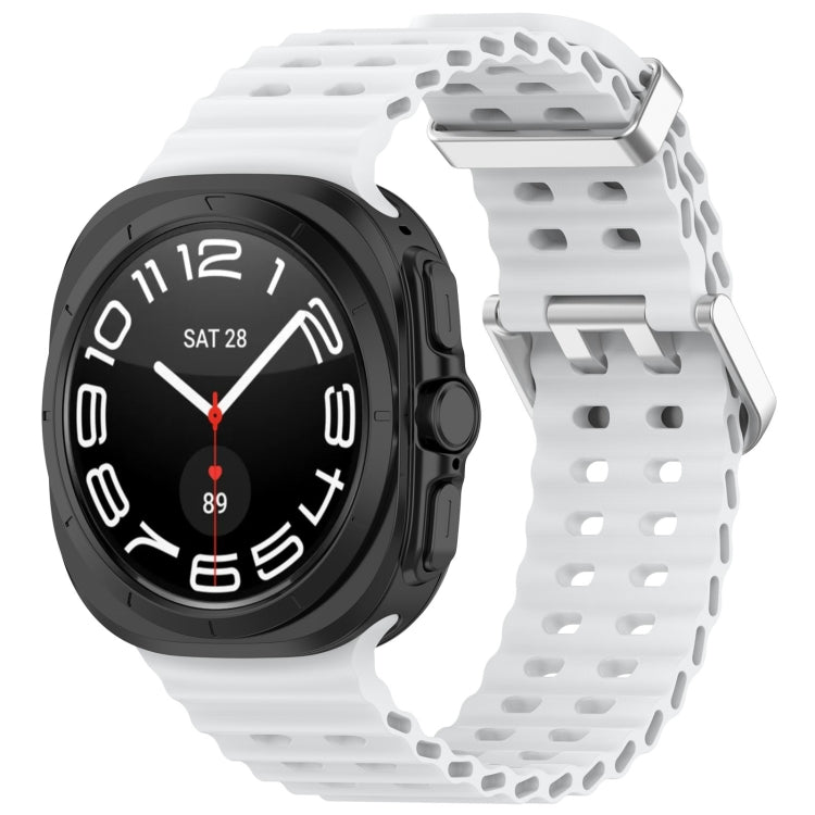 For Samsung Galaxy Watch Ultra 47mm Ocean Hole Dual Buckle Silicone Watch Band, Rock Blue, Pink, Starlight, Dark Blue, Sky Blue, Dark Green, Wine Red, Gray Green, Black, Dark Gray, Orange, White