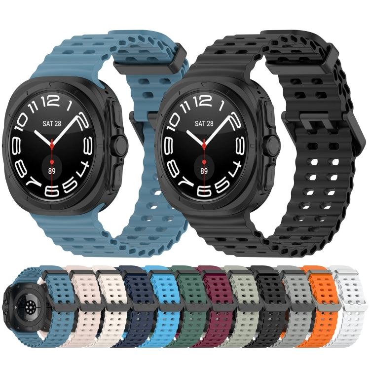 For Samsung Galaxy Watch Ultra 47mm Ocean Hole Dual Buckle Silicone Watch Band, Rock Blue, Pink, Starlight, Dark Blue, Sky Blue, Dark Green, Wine Red, Gray Green, Black, Dark Gray, Orange, White