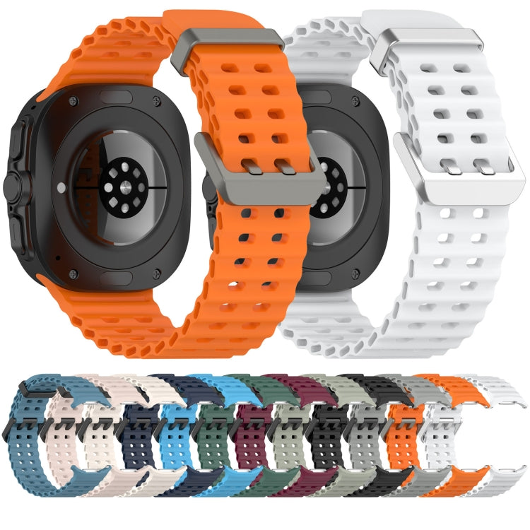 For Samsung Galaxy Watch Ultra 47mm Ocean Hole Dual Buckle Silicone Watch Band, Rock Blue, Pink, Starlight, Dark Blue, Sky Blue, Dark Green, Wine Red, Gray Green, Black, Dark Gray, Orange, White