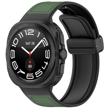 For Samsung Galaxy Watch Ultra 47mm Magnetic Folding Buckle Silicone Leather Watch Band, Black, Gray, Orange, Green, Light Brown, Dark Blue