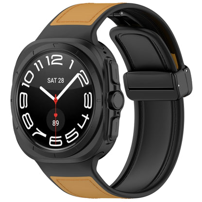 For Samsung Galaxy Watch Ultra 47mm Magnetic Folding Buckle Silicone Leather Watch Band, Black, Gray, Orange, Green, Light Brown, Dark Blue