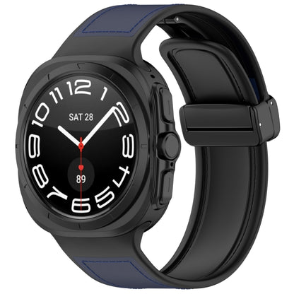 For Samsung Galaxy Watch Ultra 47mm Magnetic Folding Buckle Silicone Leather Watch Band, Black, Gray, Orange, Green, Light Brown, Dark Blue
