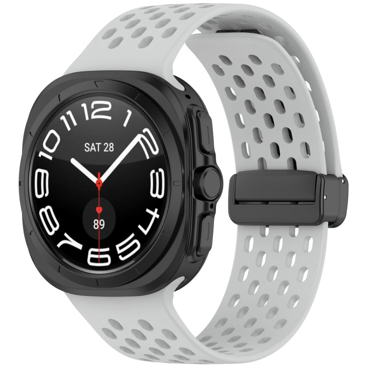 For Samsung Galaxy Watch Ultra 47mm Hole Style Magnetic Folding Buckle Silicone Watch Band, Light Gray, Black, Starlight, Pink, Orange, Dark Blue, Dark Green, White