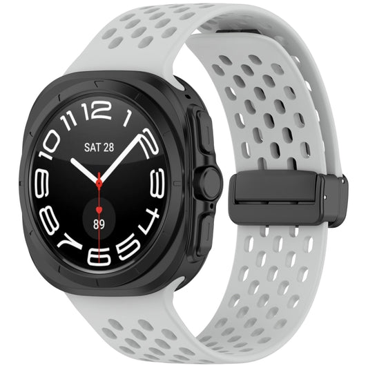 For Samsung Galaxy Watch Ultra 47mm Hole Style Magnetic Folding Buckle Silicone Watch Band, Light Gray, Black, Starlight, Pink, Orange, Dark Blue, Dark Green, White