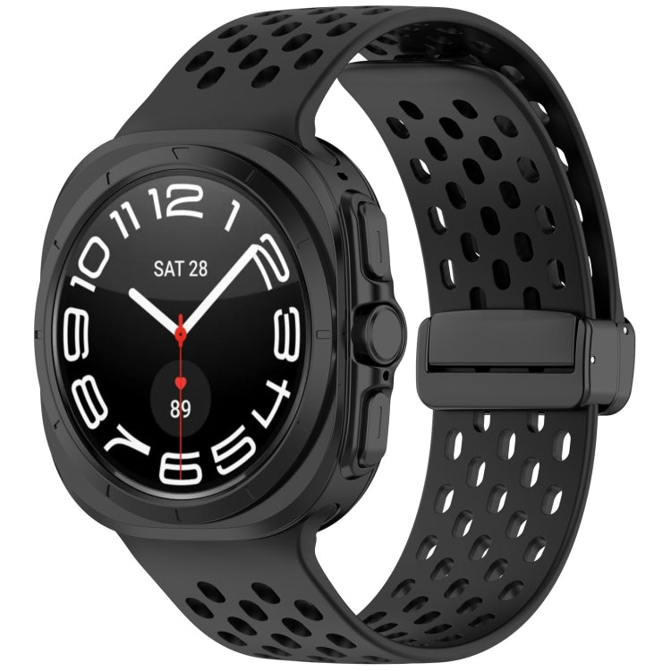 For Samsung Galaxy Watch Ultra 47mm Hole Style Magnetic Folding Buckle Silicone Watch Band, Light Gray, Black, Starlight, Pink, Orange, Dark Blue, Dark Green, White