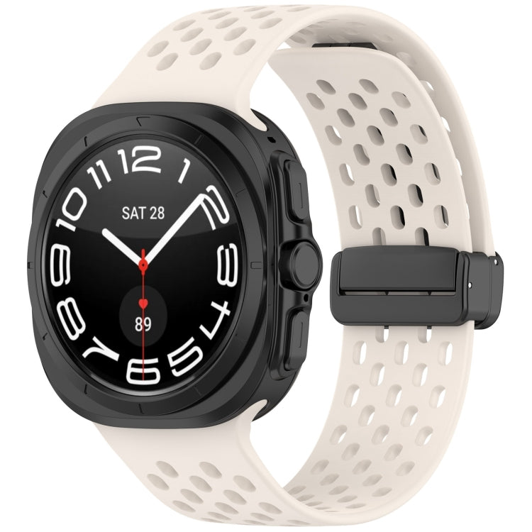 For Samsung Galaxy Watch Ultra 47mm Hole Style Magnetic Folding Buckle Silicone Watch Band, Light Gray, Black, Starlight, Pink, Orange, Dark Blue, Dark Green, White