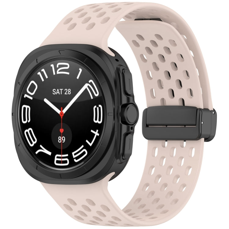 For Samsung Galaxy Watch Ultra 47mm Hole Style Magnetic Folding Buckle Silicone Watch Band, Light Gray, Black, Starlight, Pink, Orange, Dark Blue, Dark Green, White