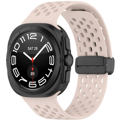 For Samsung Galaxy Watch Ultra 47mm Hole Style Magnetic Folding Buckle Silicone Watch Band, Light Gray, Black, Starlight, Pink, Orange, Dark Blue, Dark Green, White