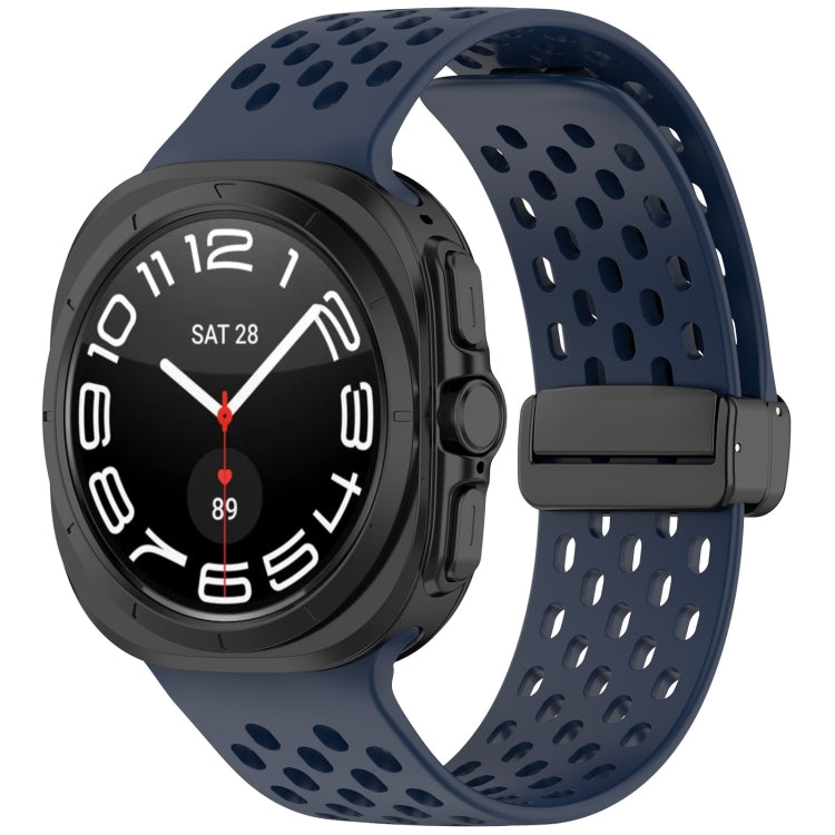 For Samsung Galaxy Watch Ultra 47mm Hole Style Magnetic Folding Buckle Silicone Watch Band, Light Gray, Black, Starlight, Pink, Orange, Dark Blue, Dark Green, White