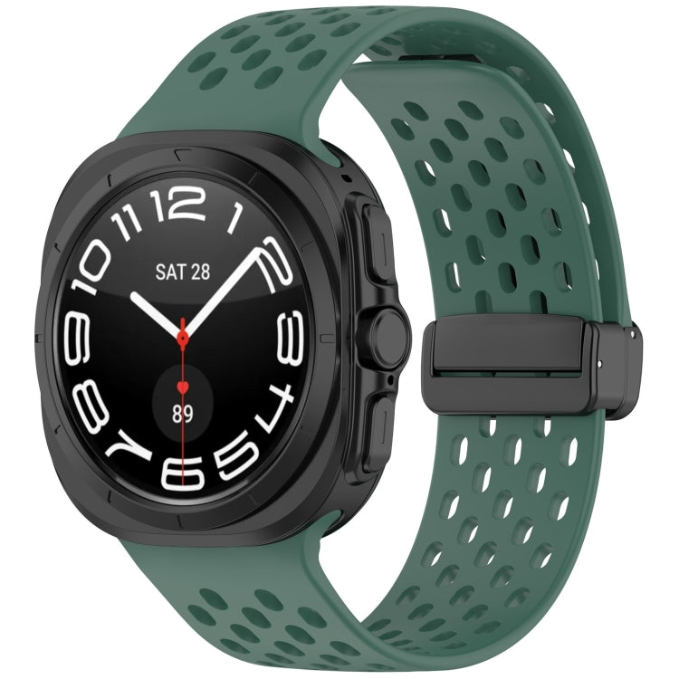For Samsung Galaxy Watch Ultra 47mm Hole Style Magnetic Folding Buckle Silicone Watch Band, Light Gray, Black, Starlight, Pink, Orange, Dark Blue, Dark Green, White