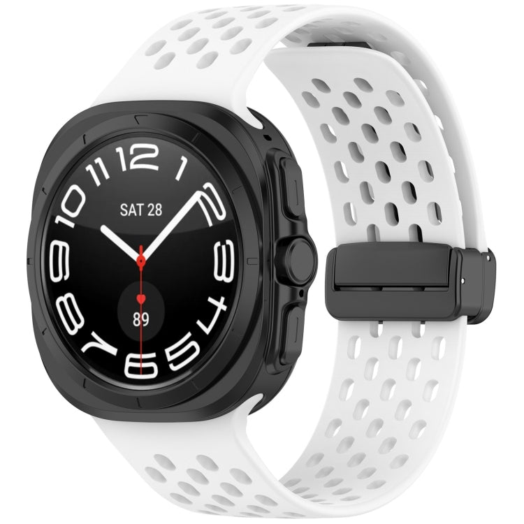 For Samsung Galaxy Watch Ultra 47mm Hole Style Magnetic Folding Buckle Silicone Watch Band, Light Gray, Black, Starlight, Pink, Orange, Dark Blue, Dark Green, White