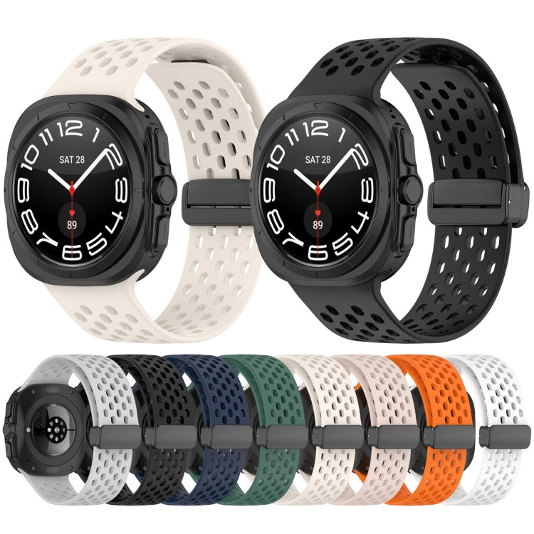 For Samsung Galaxy Watch Ultra 47mm Hole Style Magnetic Folding Buckle Silicone Watch Band, Light Gray, Black, Starlight, Pink, Orange, Dark Blue, Dark Green, White