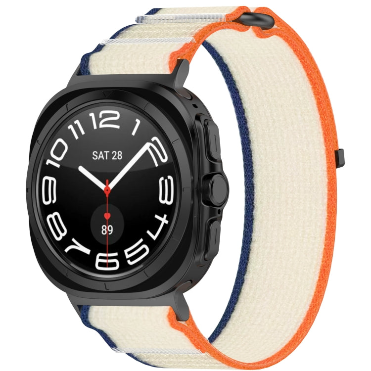 For Samsung Galaxy Watch Ultra 47mm Hook and Loop Fastener Loop Nylon Watch Band, Orange+Beige, Pink+Purple, Black+Gray, Yellow+Gray, Blue+Gray, Green+Grey, Dark Green