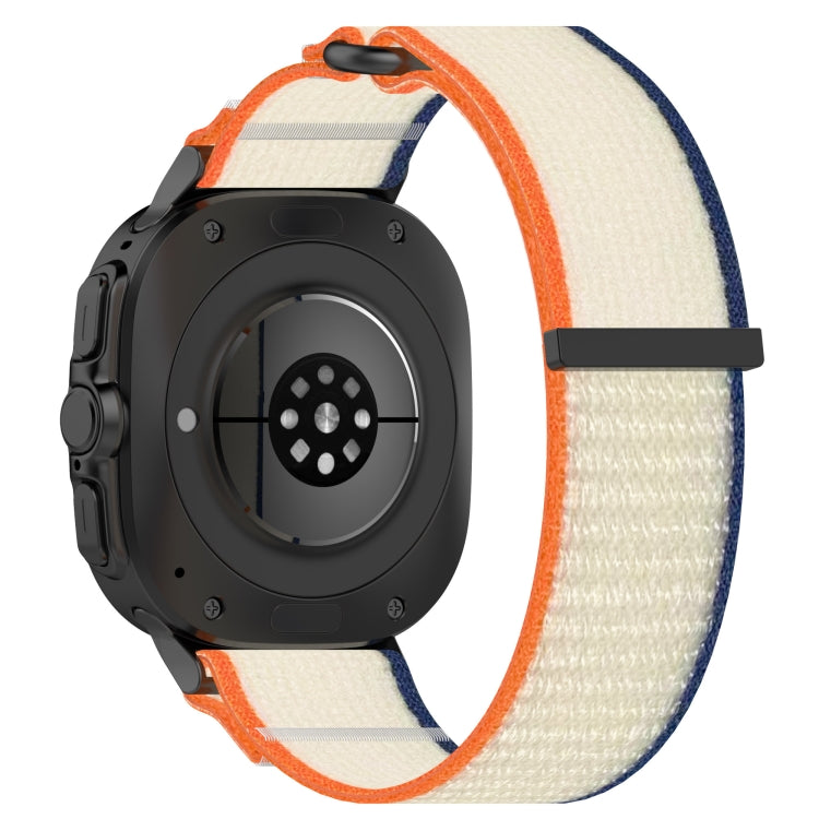 For Samsung Galaxy Watch Ultra 47mm Hook and Loop Fastener Loop Nylon Watch Band, Orange+Beige, Pink+Purple, Black+Gray, Yellow+Gray, Blue+Gray, Green+Grey, Dark Green