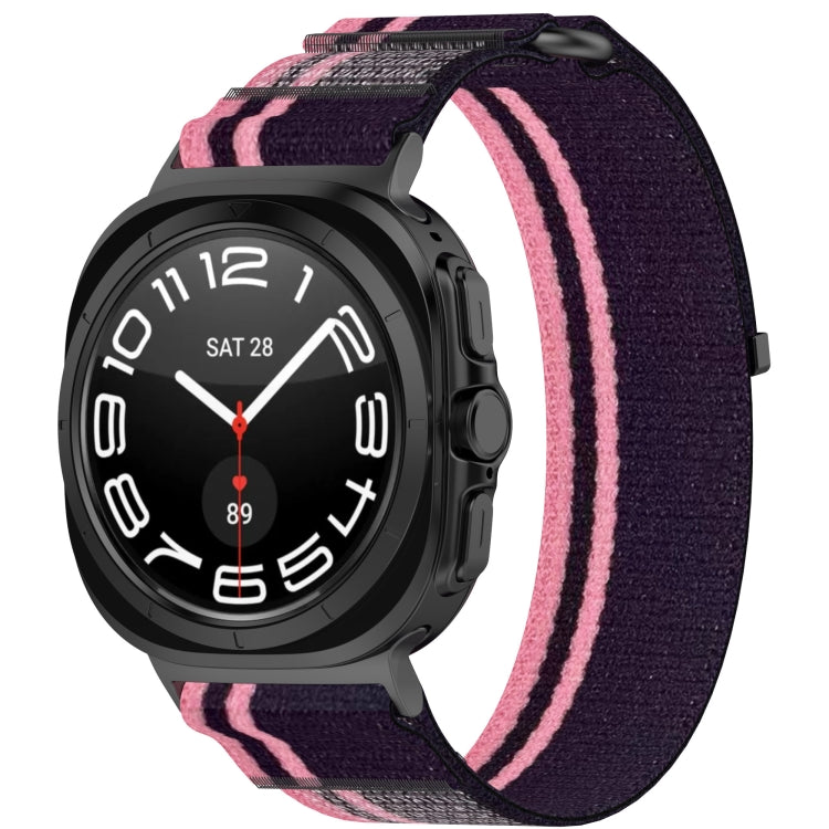 For Samsung Galaxy Watch Ultra 47mm Hook and Loop Fastener Loop Nylon Watch Band, Orange+Beige, Pink+Purple, Black+Gray, Yellow+Gray, Blue+Gray, Green+Grey, Dark Green