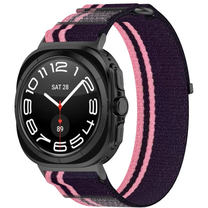 For Samsung Galaxy Watch Ultra 47mm Hook and Loop Fastener Loop Nylon Watch Band, Orange+Beige, Pink+Purple, Black+Gray, Yellow+Gray, Blue+Gray, Green+Grey, Dark Green