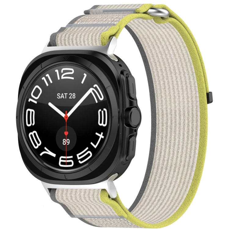 For Samsung Galaxy Watch Ultra 47mm Hook and Loop Fastener Loop Nylon Watch Band, Orange+Beige, Pink+Purple, Black+Gray, Yellow+Gray, Blue+Gray, Green+Grey, Dark Green